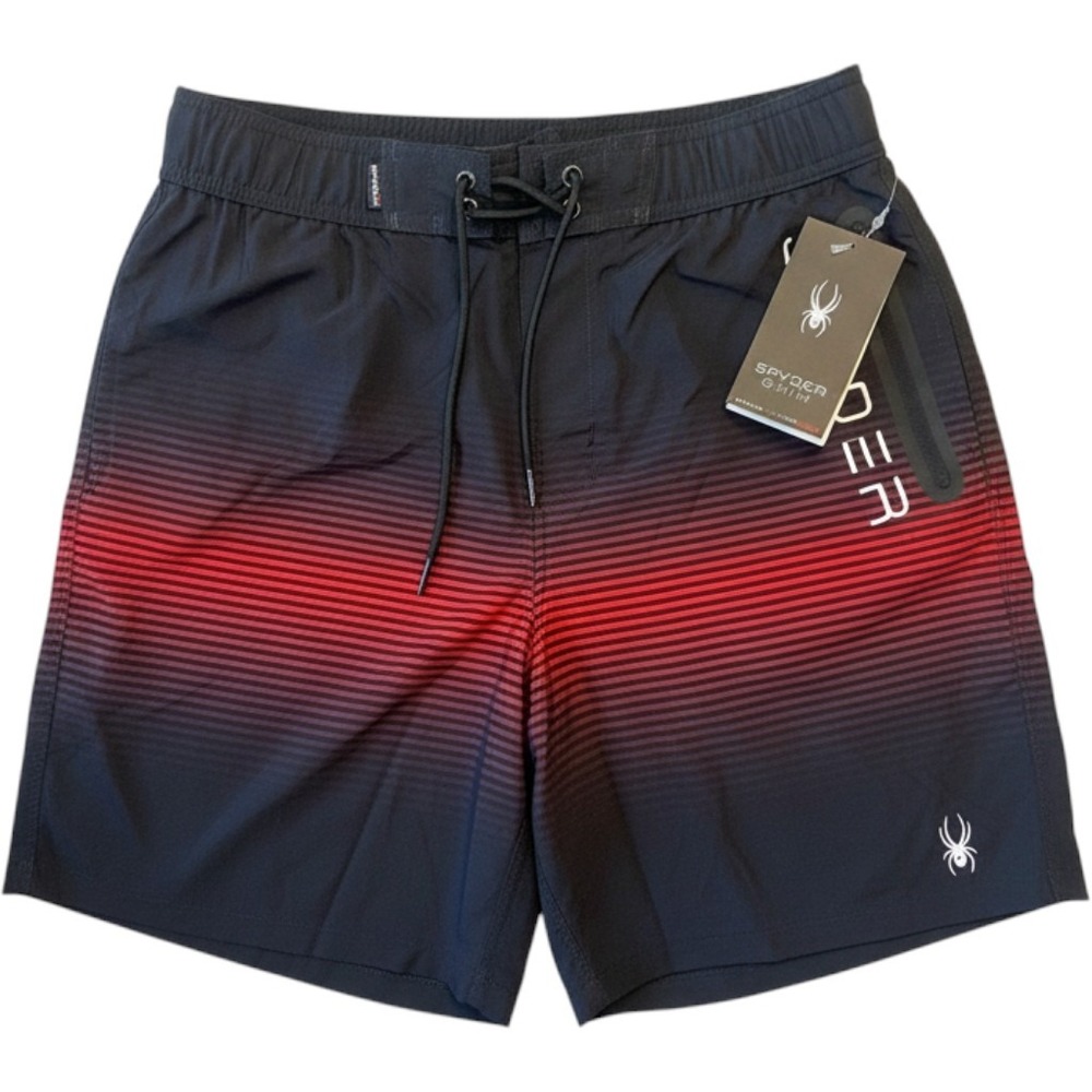 Spyder Swim Mens Board Shorts Black Red Stripe Zipper Pocket Size Large S420A04